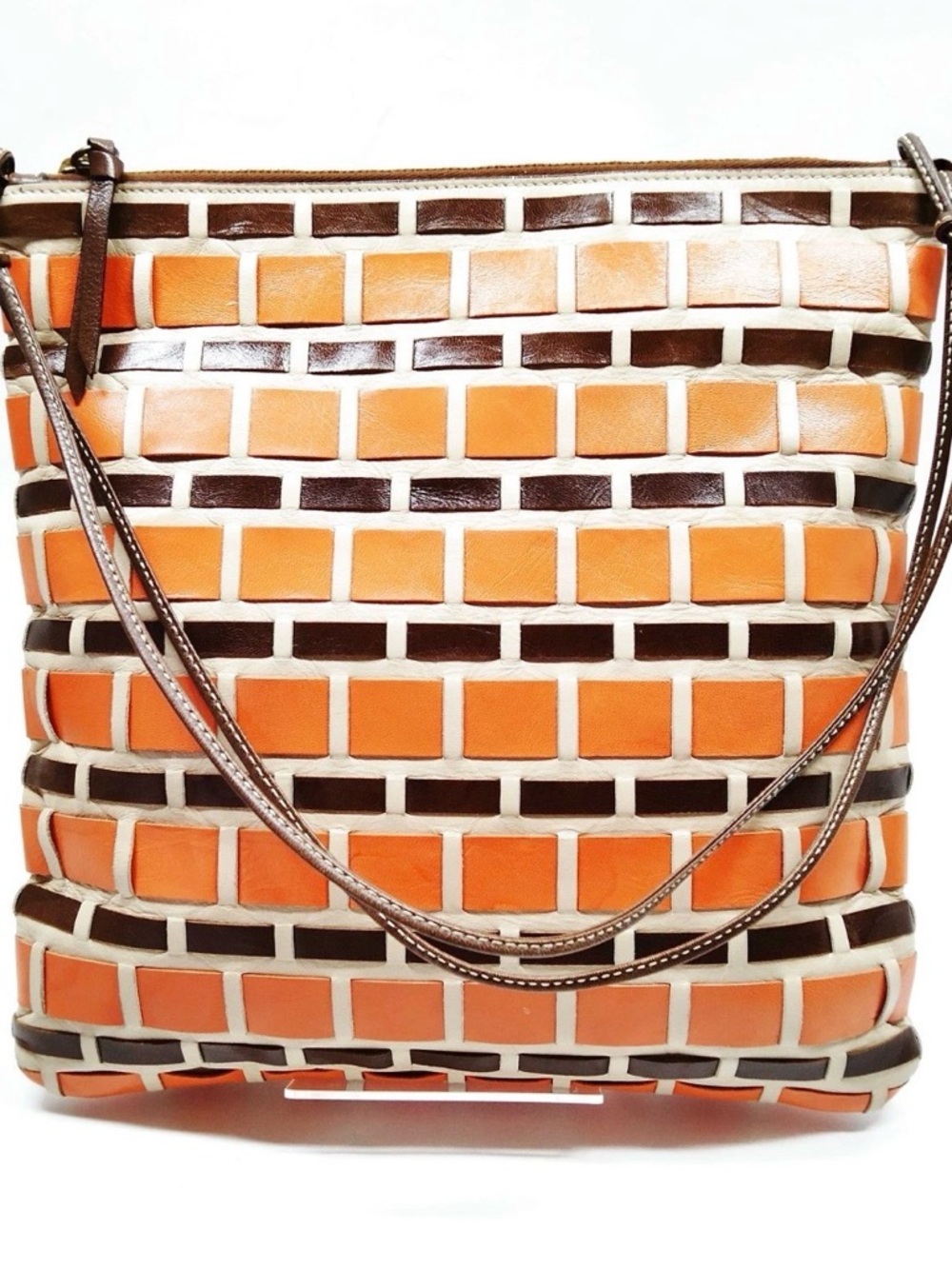 Miu Miu Orange & Brown Woven Leather Crossbody Shoulder Bag